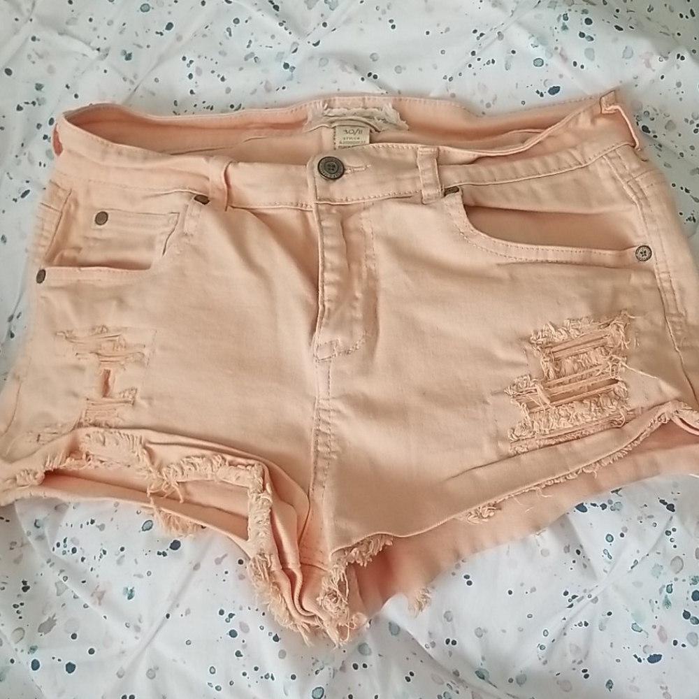 Altar'd State peach/coral Distressed Jean Shorts